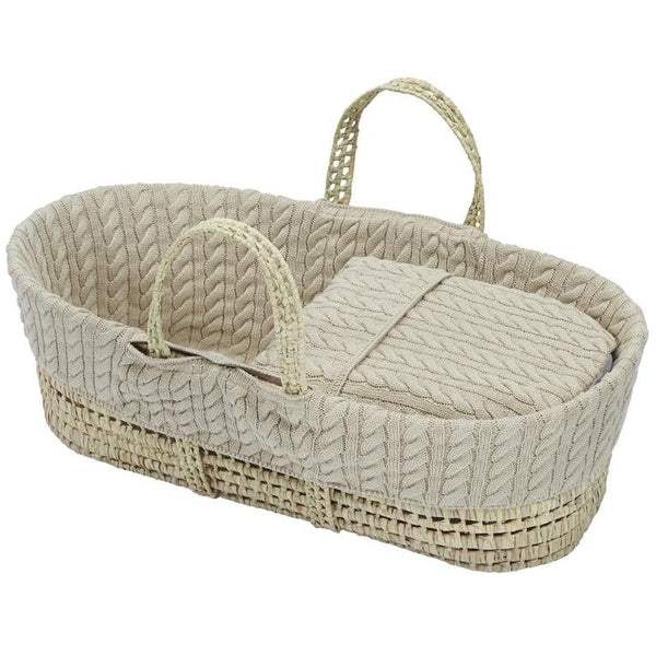 The Cuddles Beige Cable Knit Moses Basket with folding Stand and