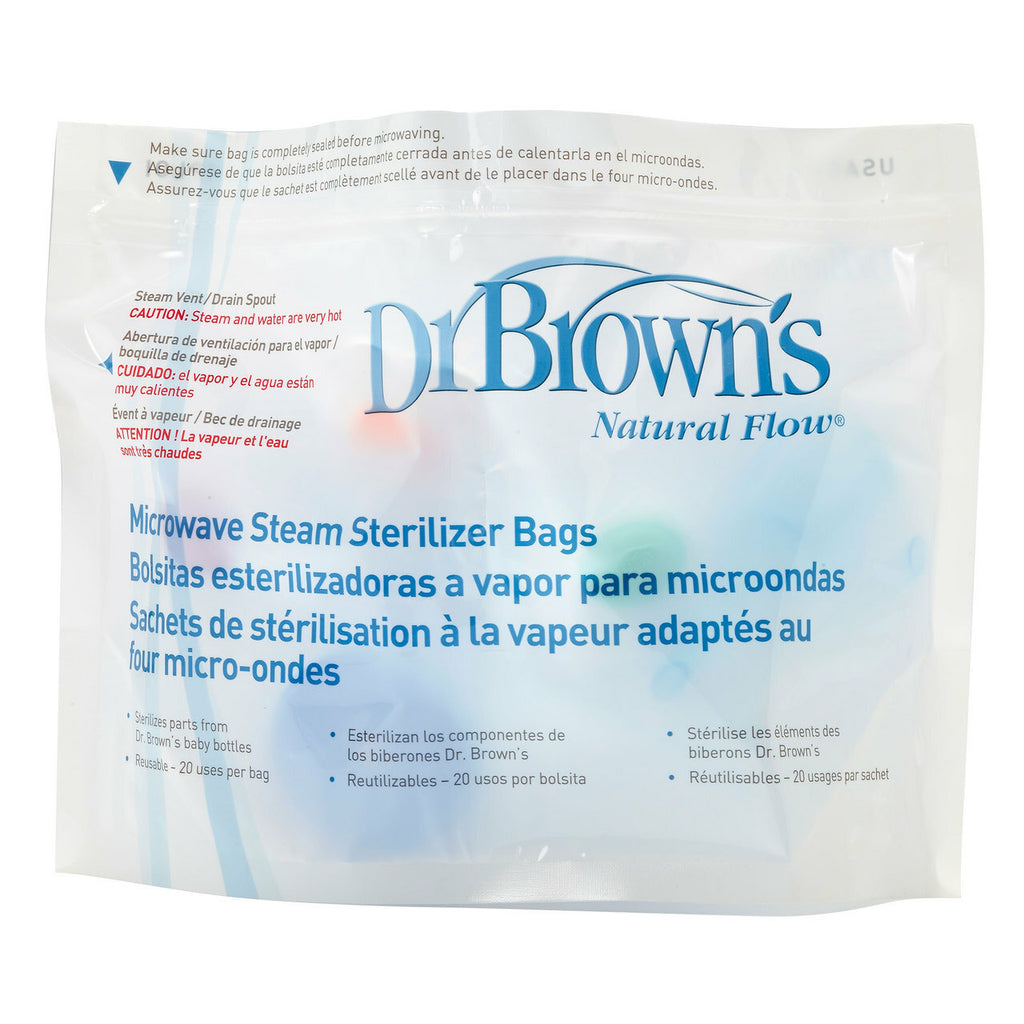 Dr. Brown's Microwave Steam Sterilizer Bags for Baby Bottles, Pacifiers,  Pump Parts and Accessories, Travel Baby Bottle Sterilizer, 30 Uses per Bag