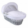 Cuddles collection - Grey Wicker Moses Basket White Dimples